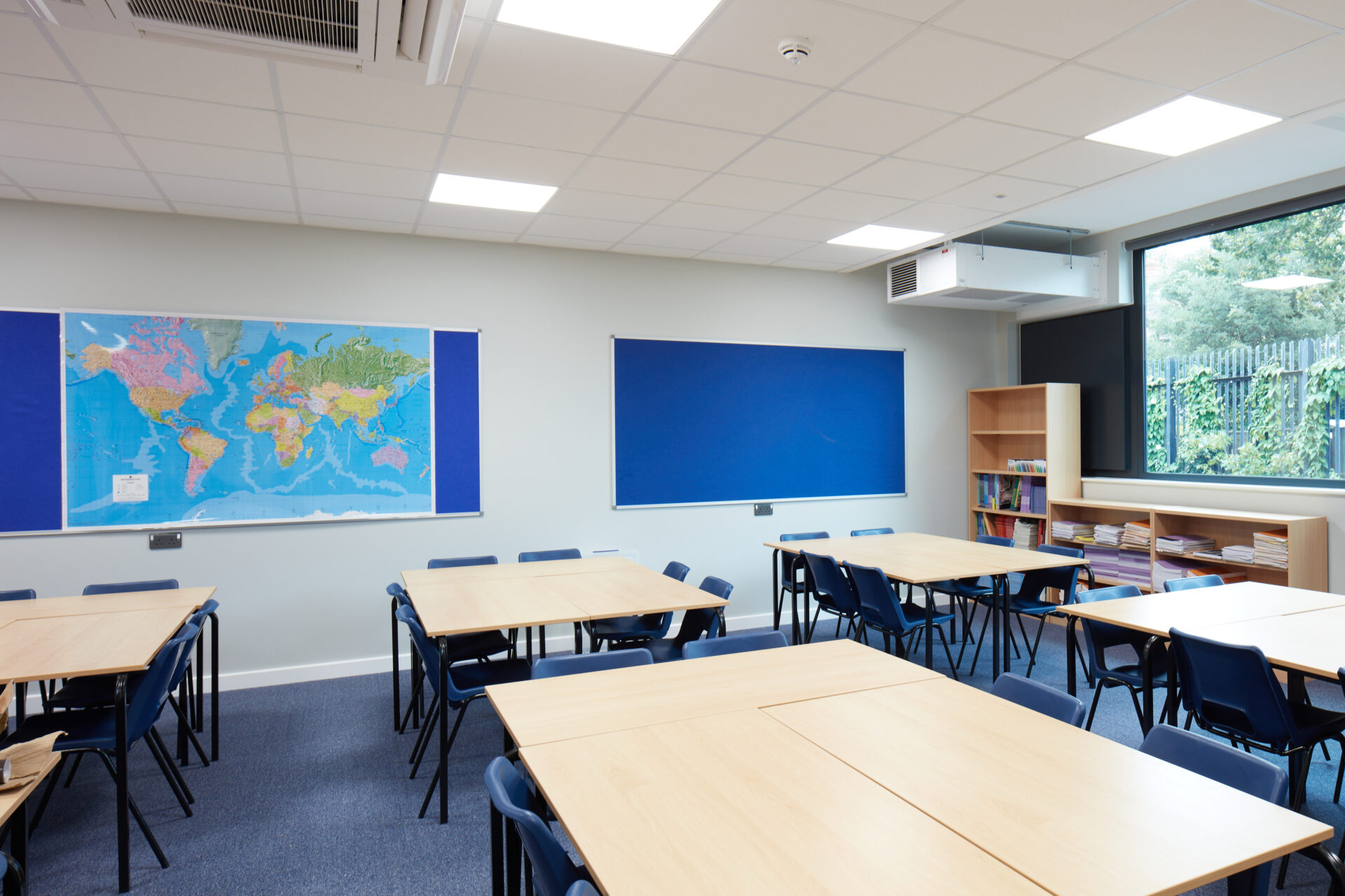 Inside a modular classroom